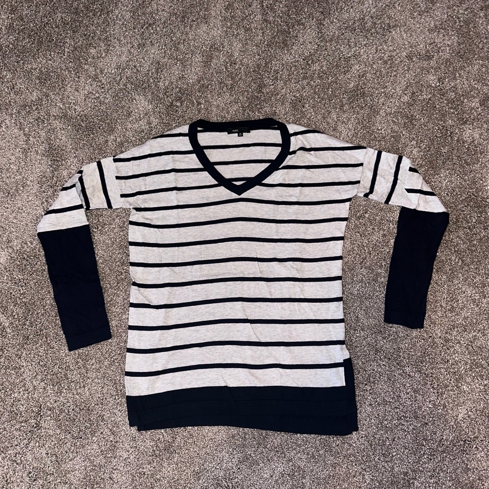 Fate Women's V-Neck Striped‎ Sweater - Black and White